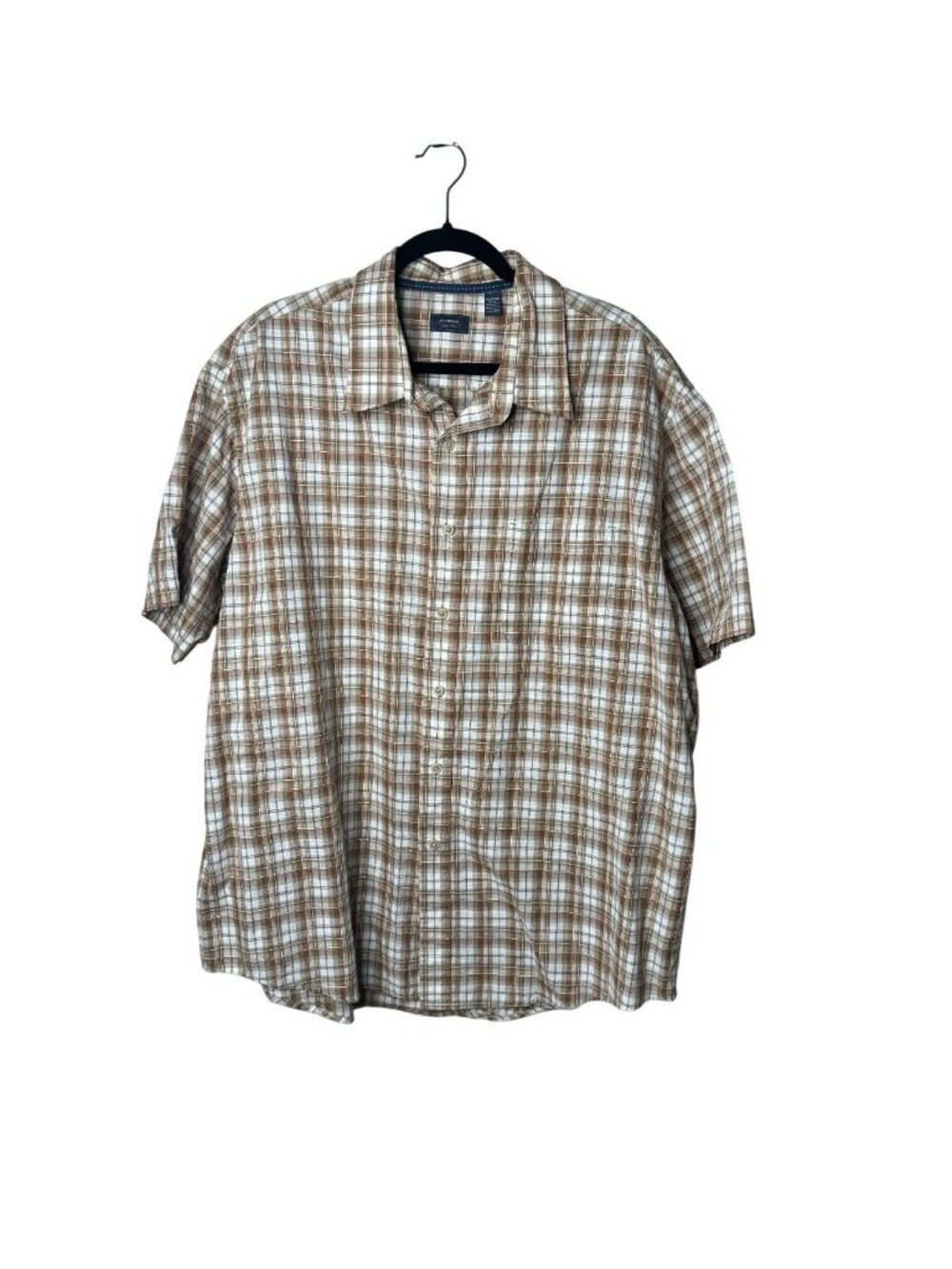 Arrow XXL Mens Plaid Short Sleeve Button-Up Shirt Beige White Cotton Blend